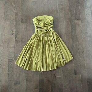 Vintage Polka Dot Strapless Ruched Bodice Flowy Romantic Coquette Fairy S